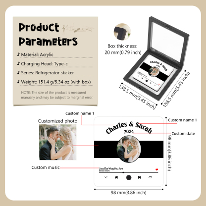 Personalized Music Fridge Sticker with 2 Names, 1 Photo & 1 Song – Romantic Valentine’s Day Gift for Him/Her | Jessemade