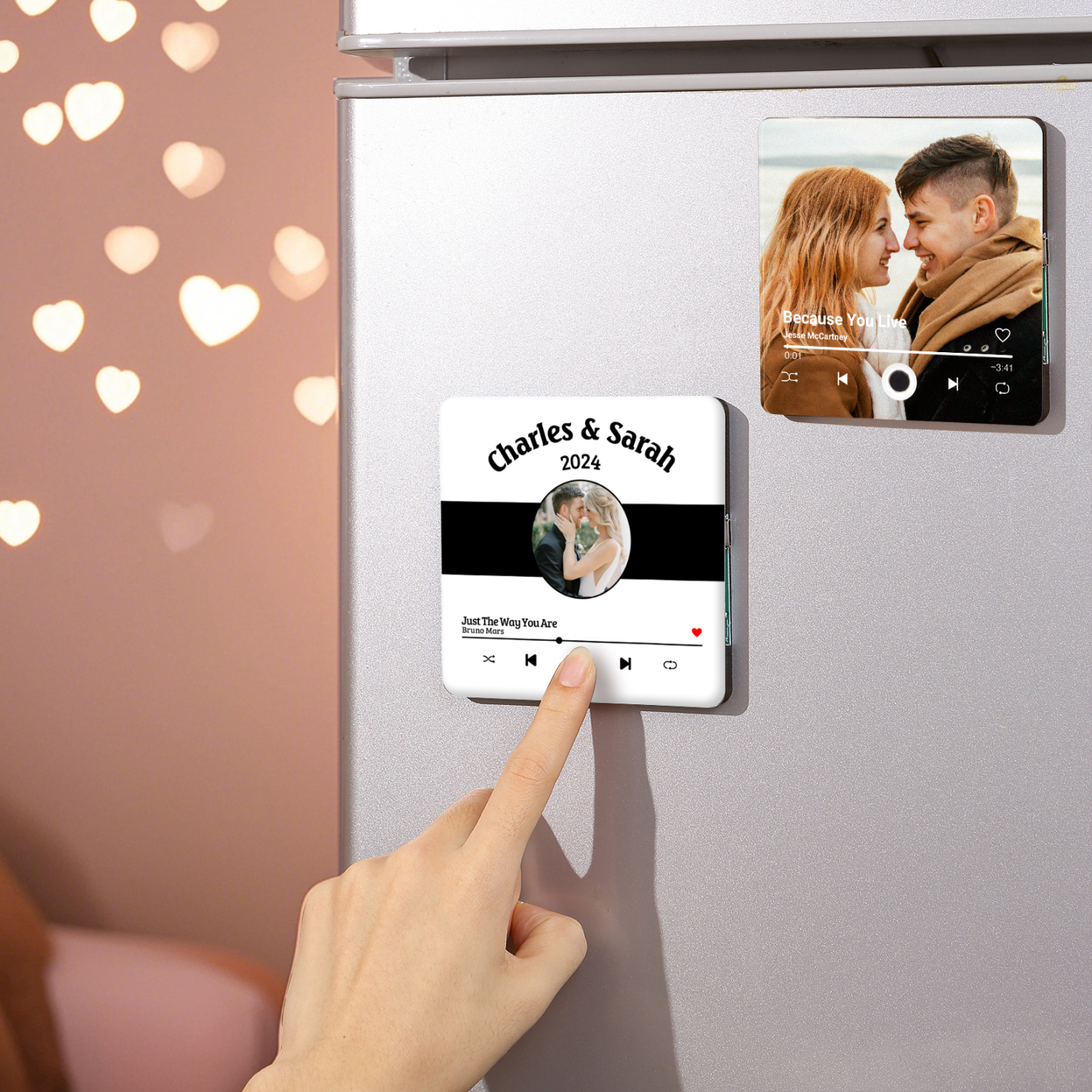 Personalized Music Fridge Sticker with 2 Names, 1 Photo & 1 Song – Romantic Valentine’s Day Gift for Him/Her | Jessemade