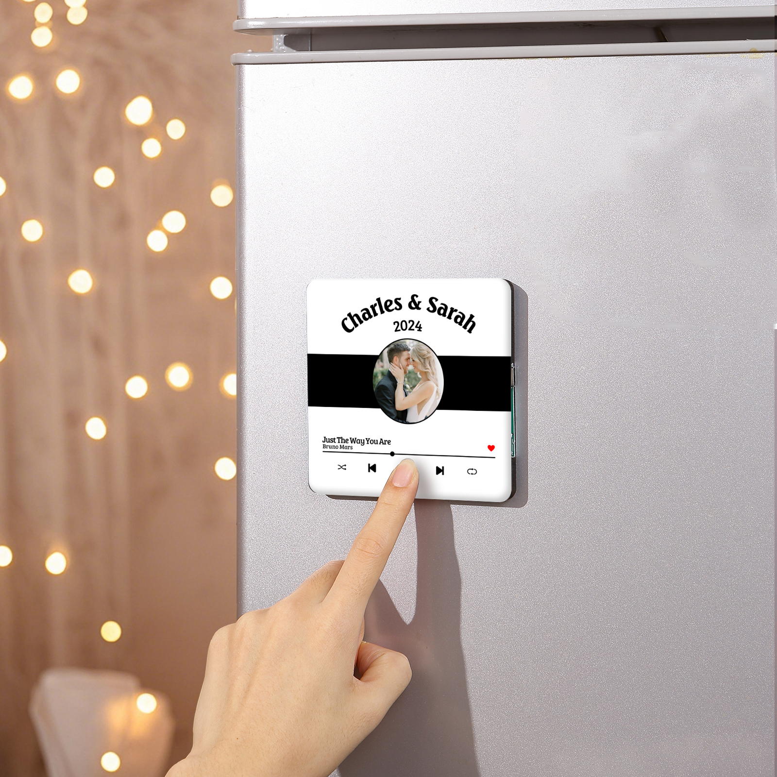 Personalized Music Fridge Sticker with 2 Names, 1 Photo & 1 Song – Romantic Valentine’s Day Gift for Him/Her | Jessemade