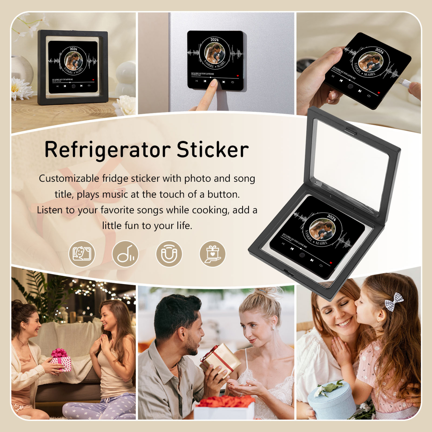 Personalized Music Fridge Magnet with 2 Names, 1 Photo & 1 Song – Valentine’s Day Gift for Him | Jessemade