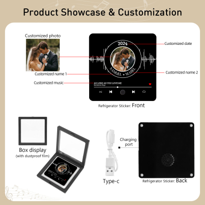 Personalized Music Fridge Magnet with 2 Names, 1 Photo & 1 Song – Valentine’s Day Gift for Him | Jessemade