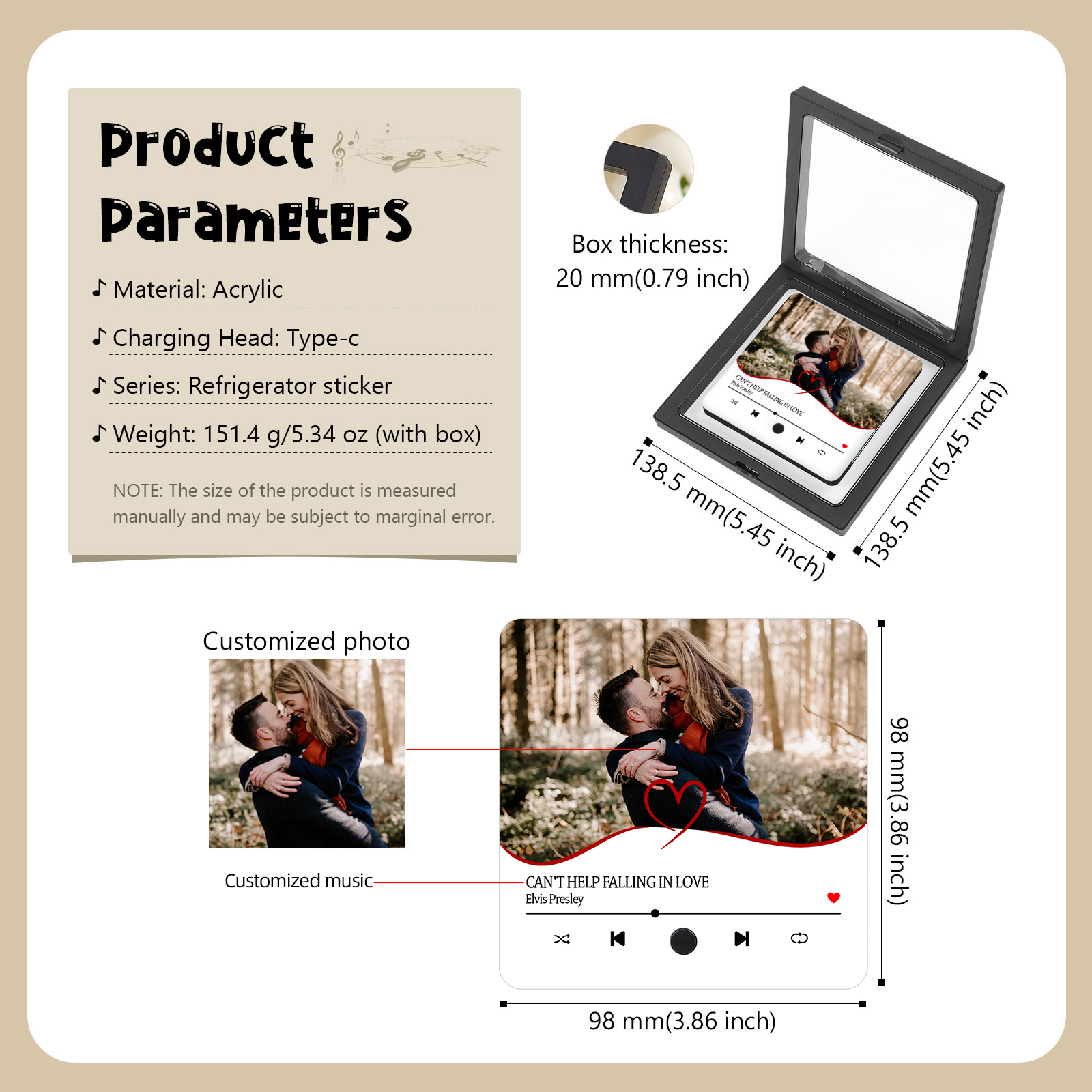 Personalized Music Refrigerator Sticker with Photo & Favorite Song – Valentine’s Gift for Him/Her | Jessemade