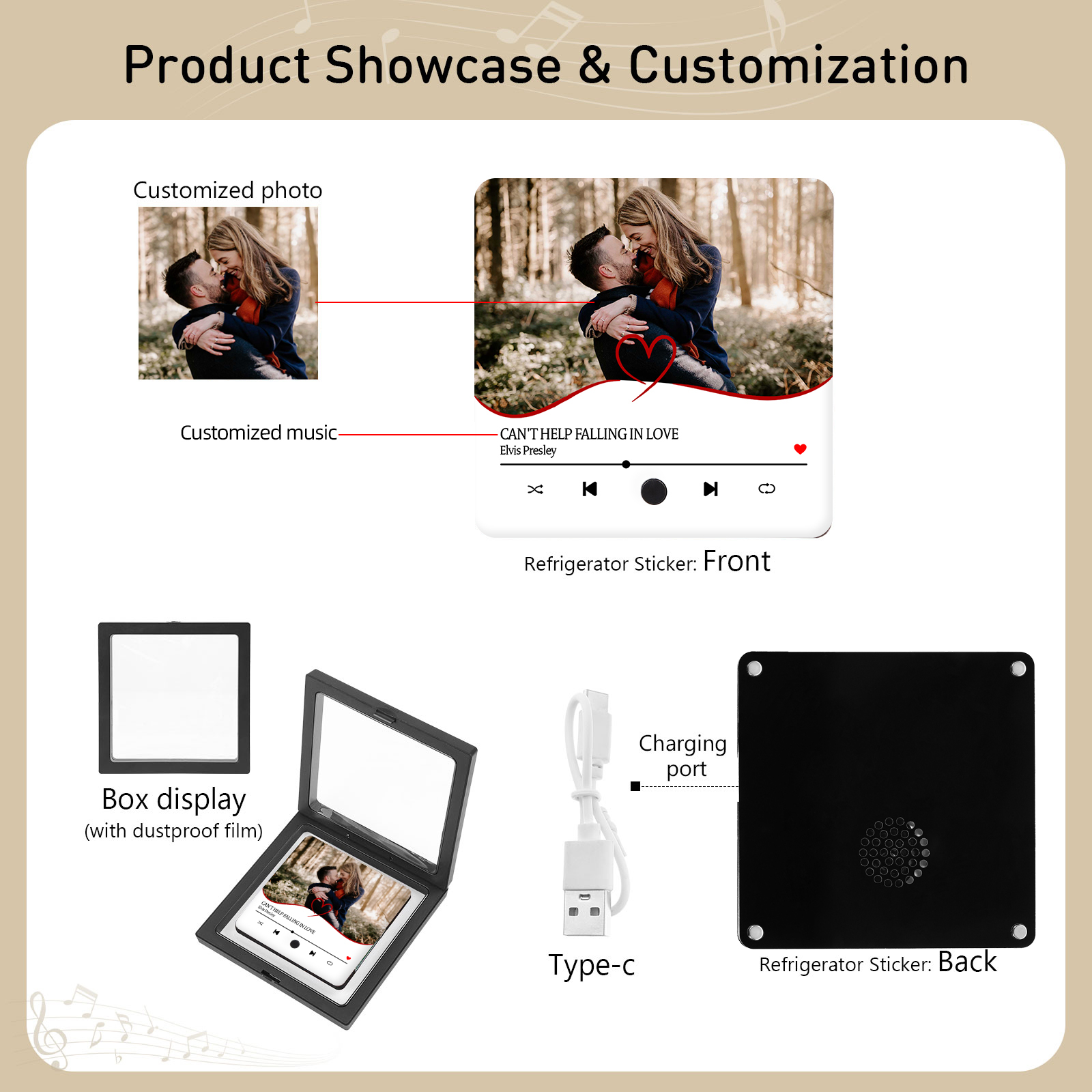 Personalized Music Refrigerator Sticker with Photo & Favorite Song – Valentine’s Gift for Him/Her | Jessemade