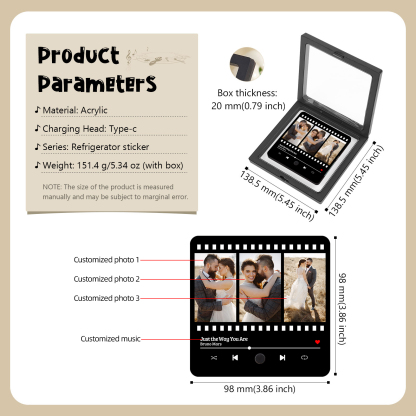 Personalized Music Refrigerator Sticker – Custom 3 Photos & 1 Song | Valentine’s Day Gift for Him/Her | Jessemade