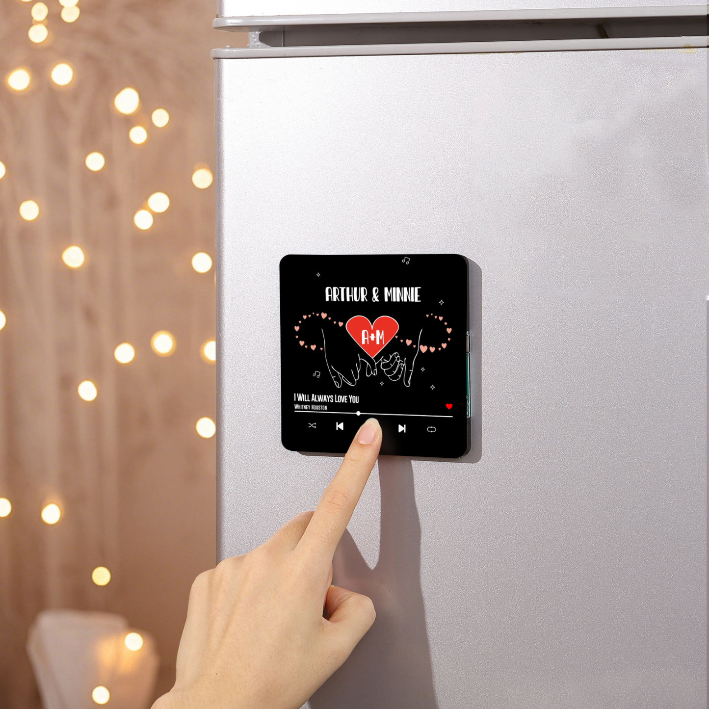 Personalized Music Fridge Magnet with 2 Names, 2 Letters & Song | Valentine’s Day Gift for Him/Her | Jessemade