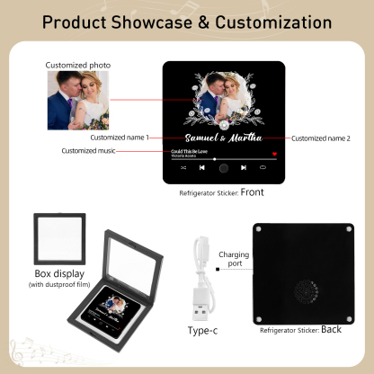 Personalized Music Fridge Magnet with Custom Photo, 2 Names & Song – Perfect Valentine’s Day Gift for Him/Her | Jessemade