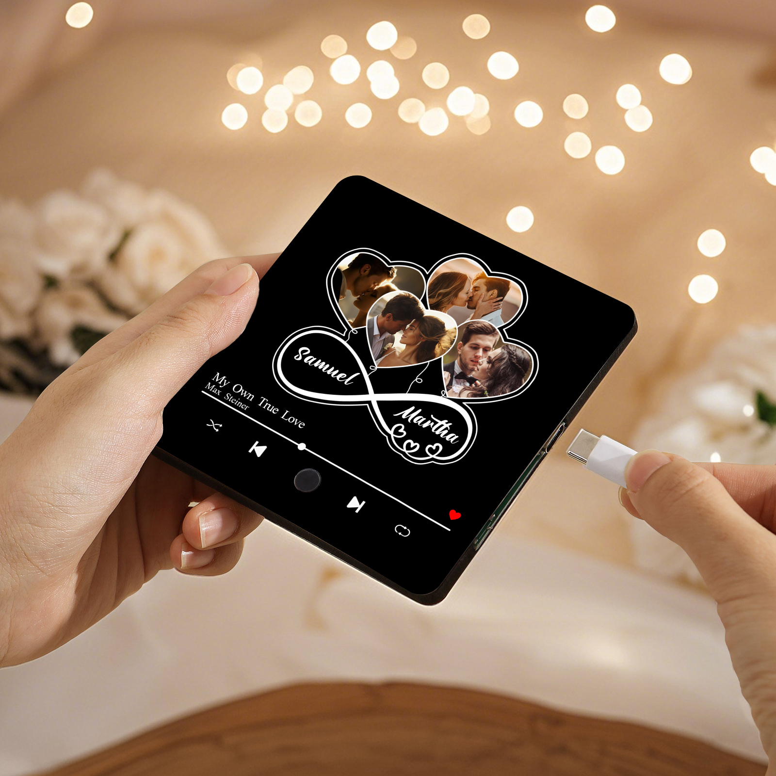 Personalized Music Fridge Magnet – Custom 4 Photos, 2 Names & Favorite Song | Valentine’s Day Gift for Him/Her | Jessemade