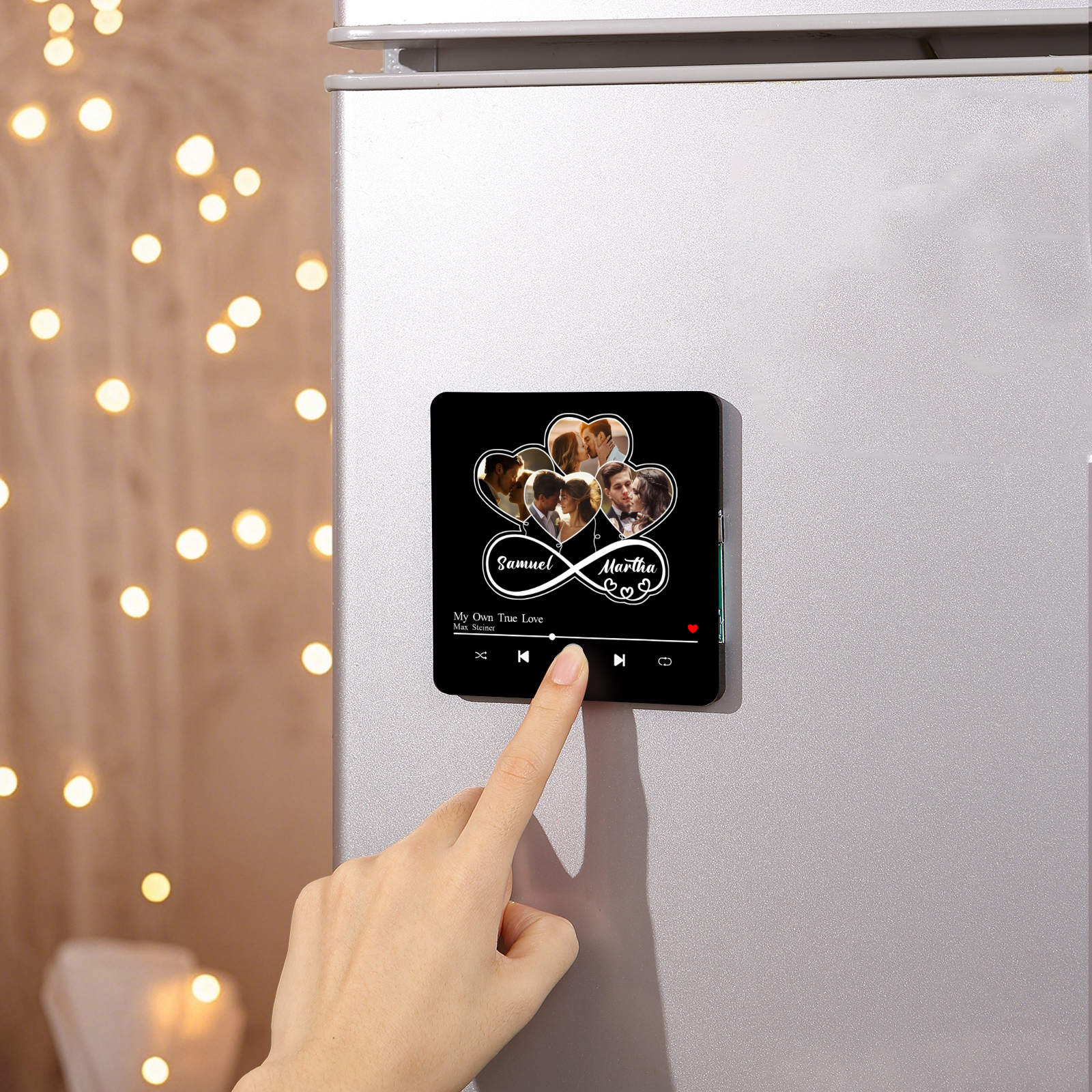 Personalized Music Fridge Magnet – Custom 4 Photos, 2 Names & Favorite Song | Valentine’s Day Gift for Him/Her | Jessemade