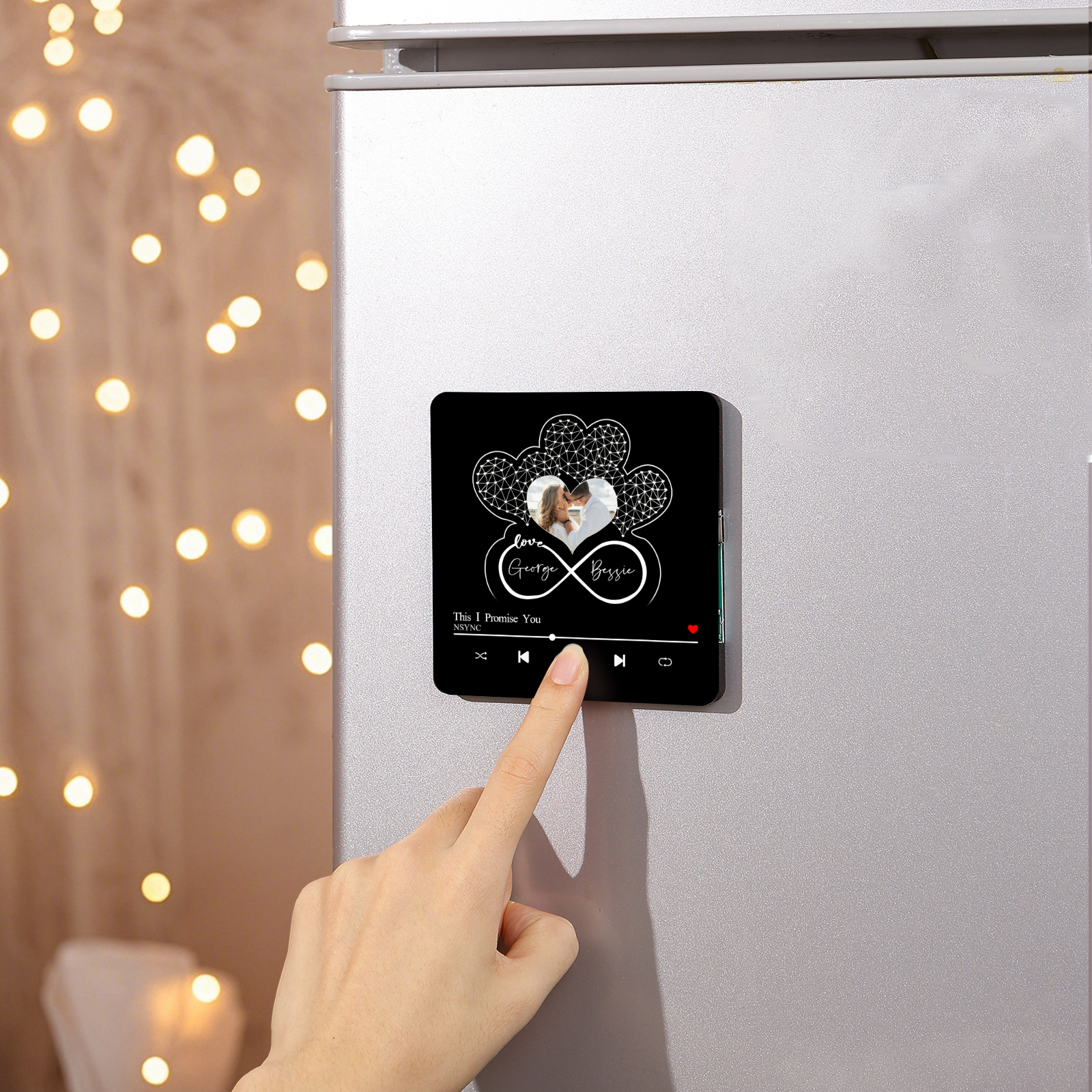 Personalized Music Fridge Magnet with Custom Photo, 2 Names & Song – Valentine’s Day Gift for Him/Her | Jessemade