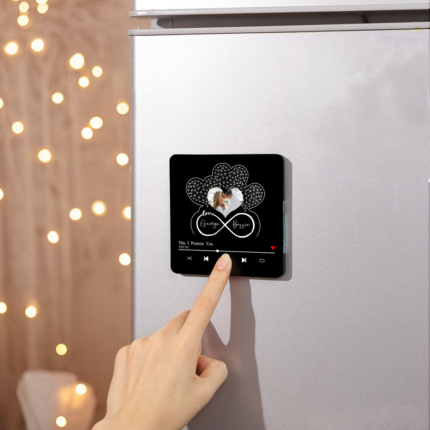 Personalized Music Fridge Magnet with Custom Photo, 2 Names & Song – Valentine’s Day Gift for Him/Her | Jessemade