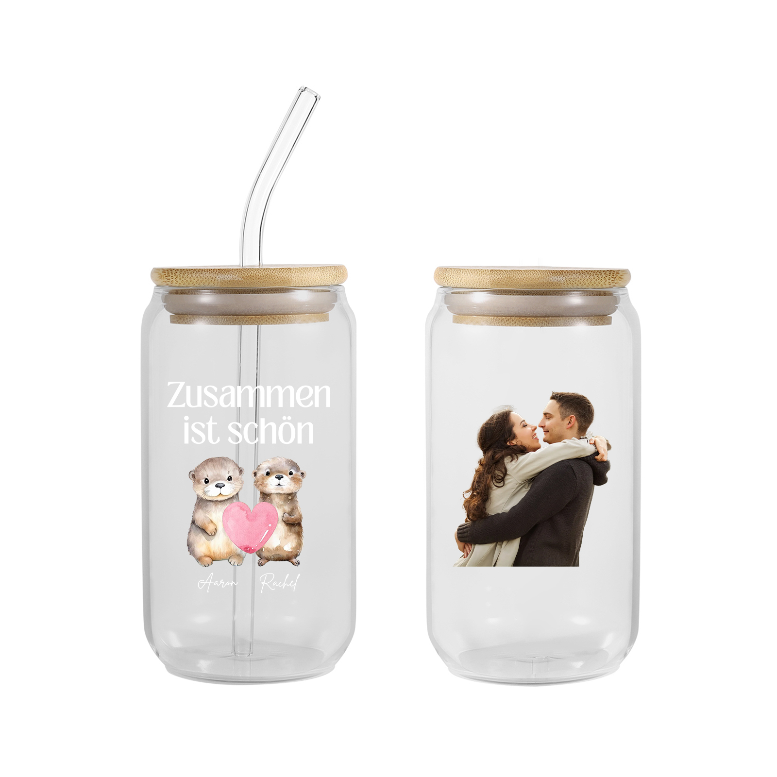 Personalised Glass Cups with 2 Names, 1 Photo and Custom Text – Valentine’s Day Gift for Couples | Jessemade