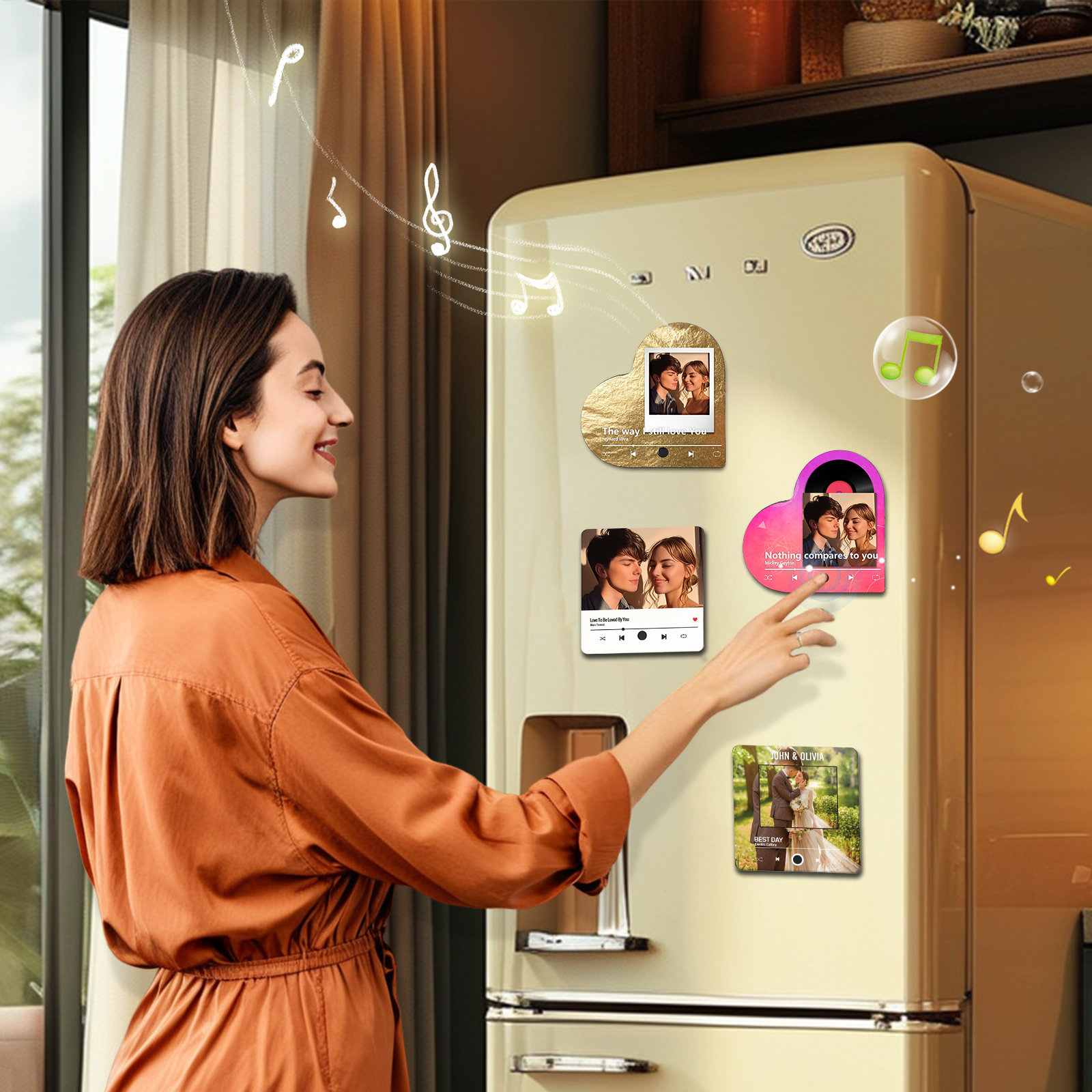 Personalized Couple Fridge Magnets – Customize with Photos and Favorite Songs – Valentine's Day Colorful Home Decor | Jessemade