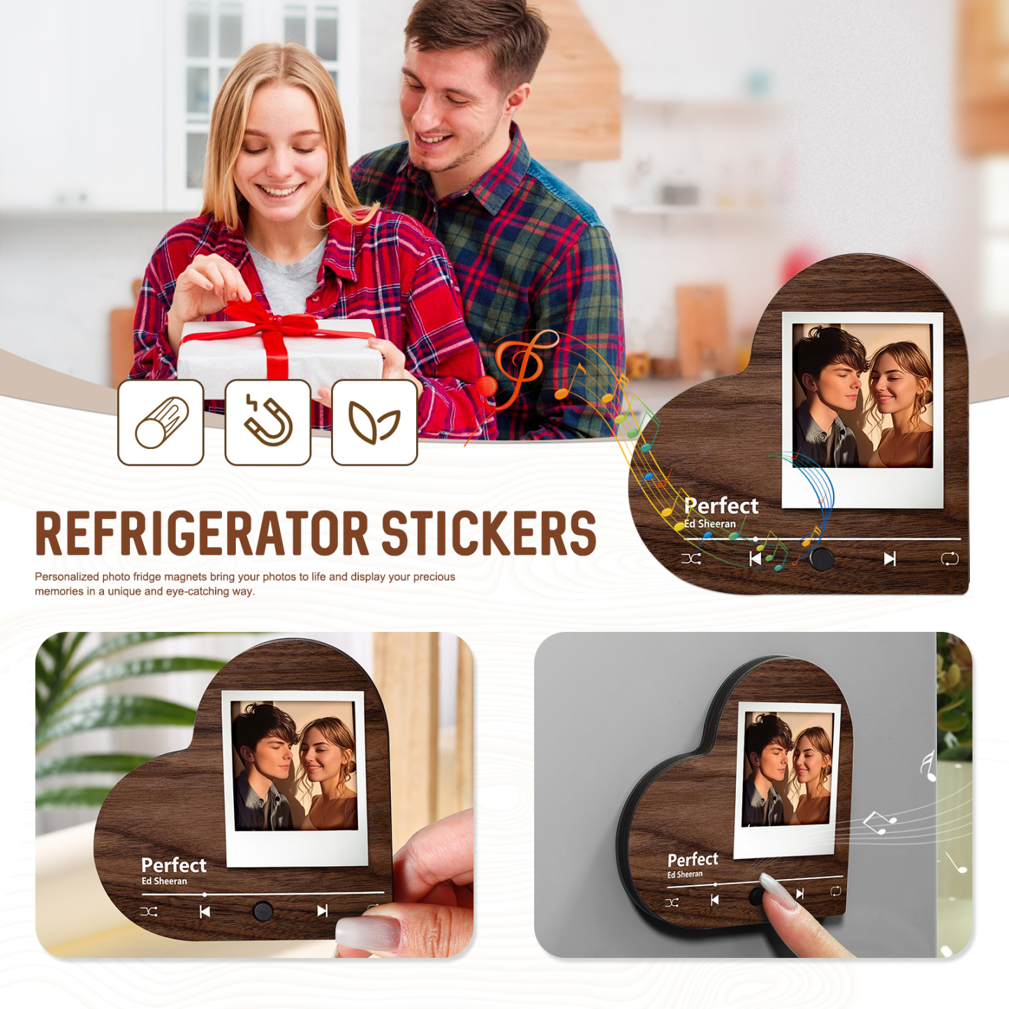 Personalized Couple Fridge Magnets – Customize with Photos and Favorite Songs – Valentine's Day Heart Home Decor | Jessemade