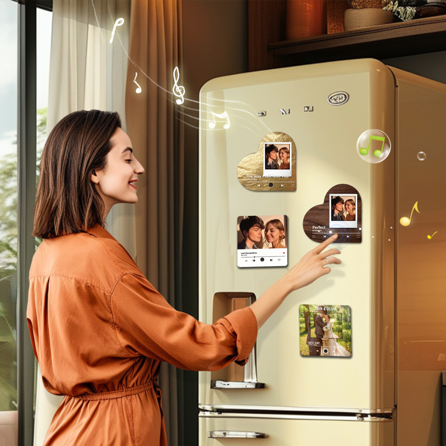 Personalized Couple Fridge Magnets – Customize with Photos and Favorite Songs – Valentine's Day Heart Home Decor | Jessemade