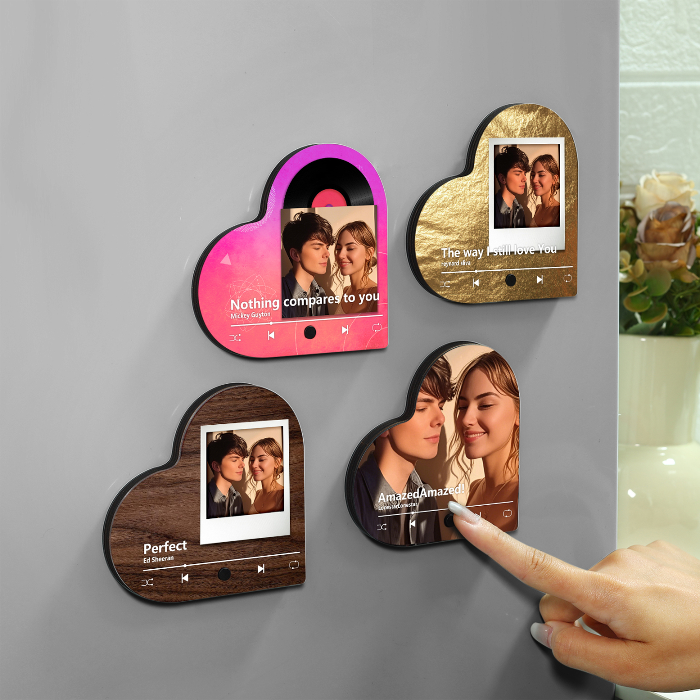 Personalized Couple Fridge Magnets – Customize with Photos and Favorite Songs – Valentine's Day Heart Home Decor | Jessemade