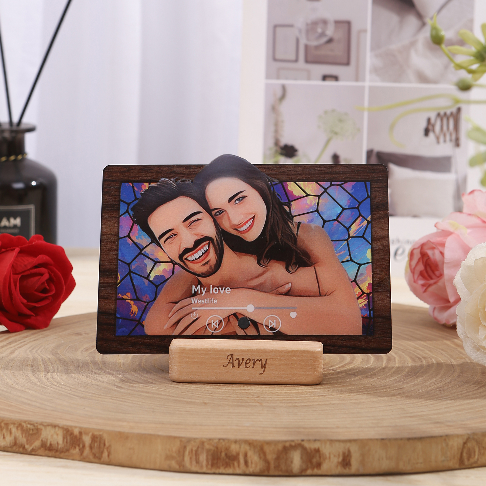Personalised Music Photo Refrigerator Magnet - Customised with 1 Image & 1 Song, "Stained Glass Memories" Design, Valentine’s Day Gift for Couples | Jessemade