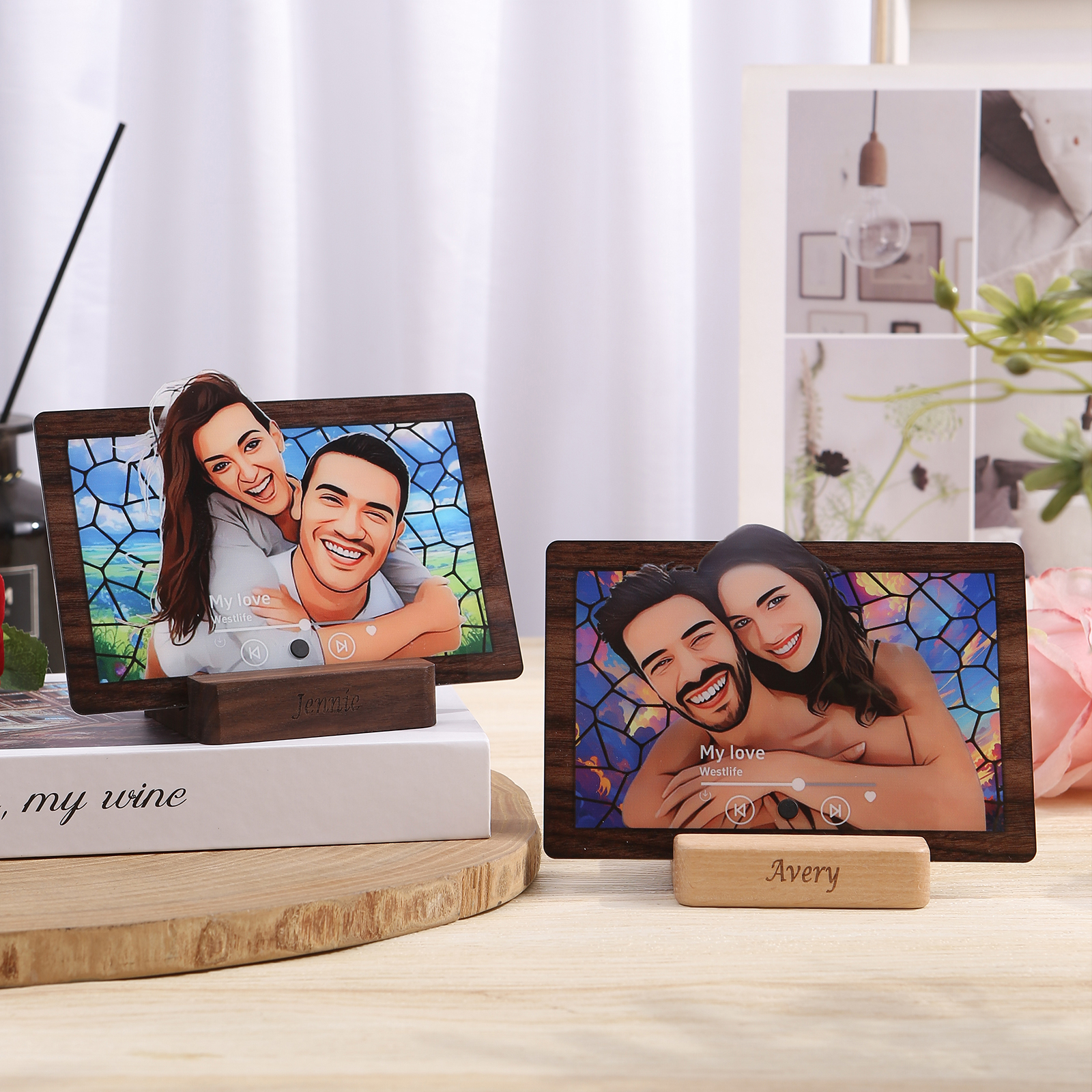 Personalised Music Photo Refrigerator Magnet - Customised with 1 Image & 1 Song, "Stained Glass Memories" Design, Valentine’s Day Gift for Couples | Jessemade