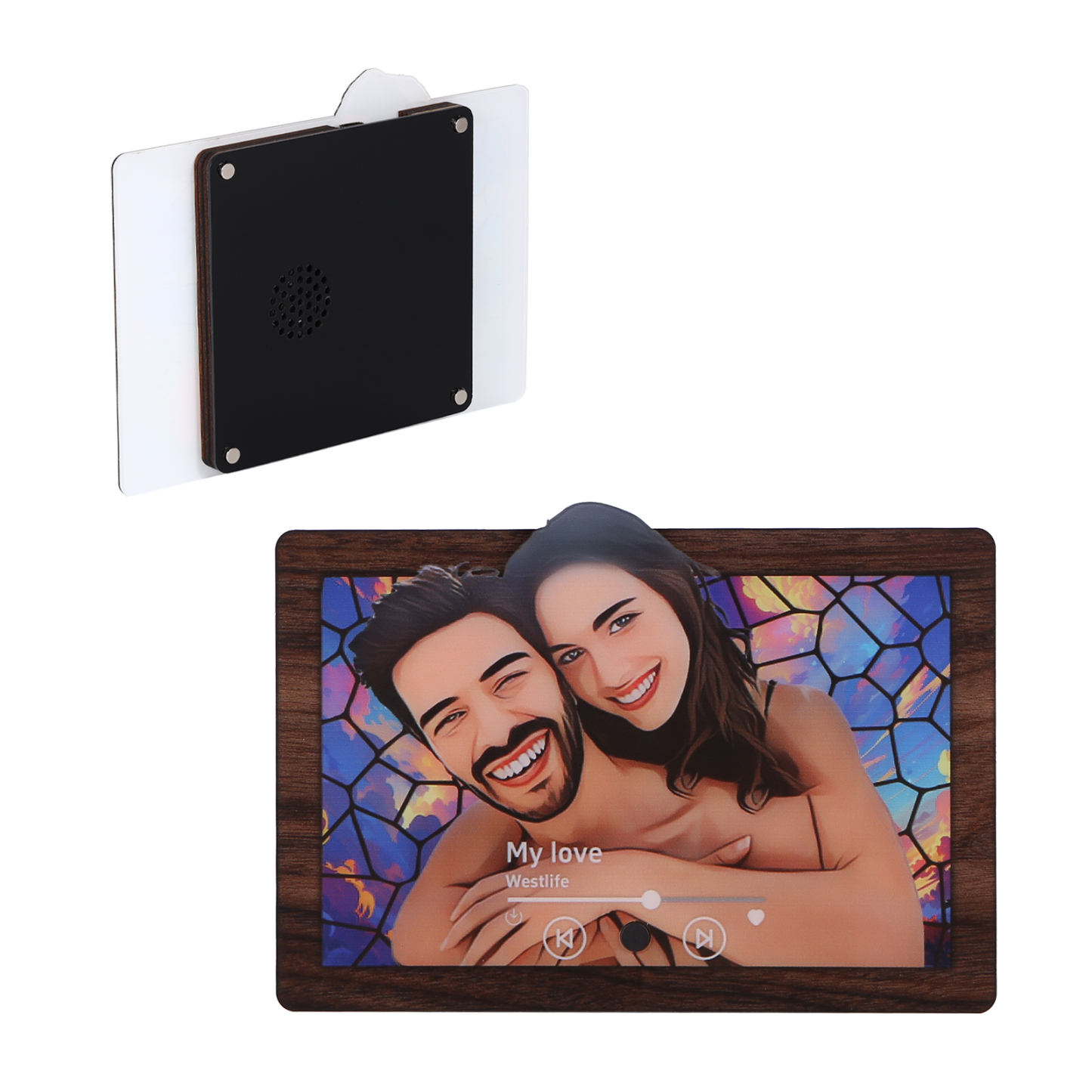 Personalised Music Photo Refrigerator Magnet - Customised with 1 Image & 1 Song, "Stained Glass Memories" Design, Valentine’s Day Gift for Couples | Jessemade