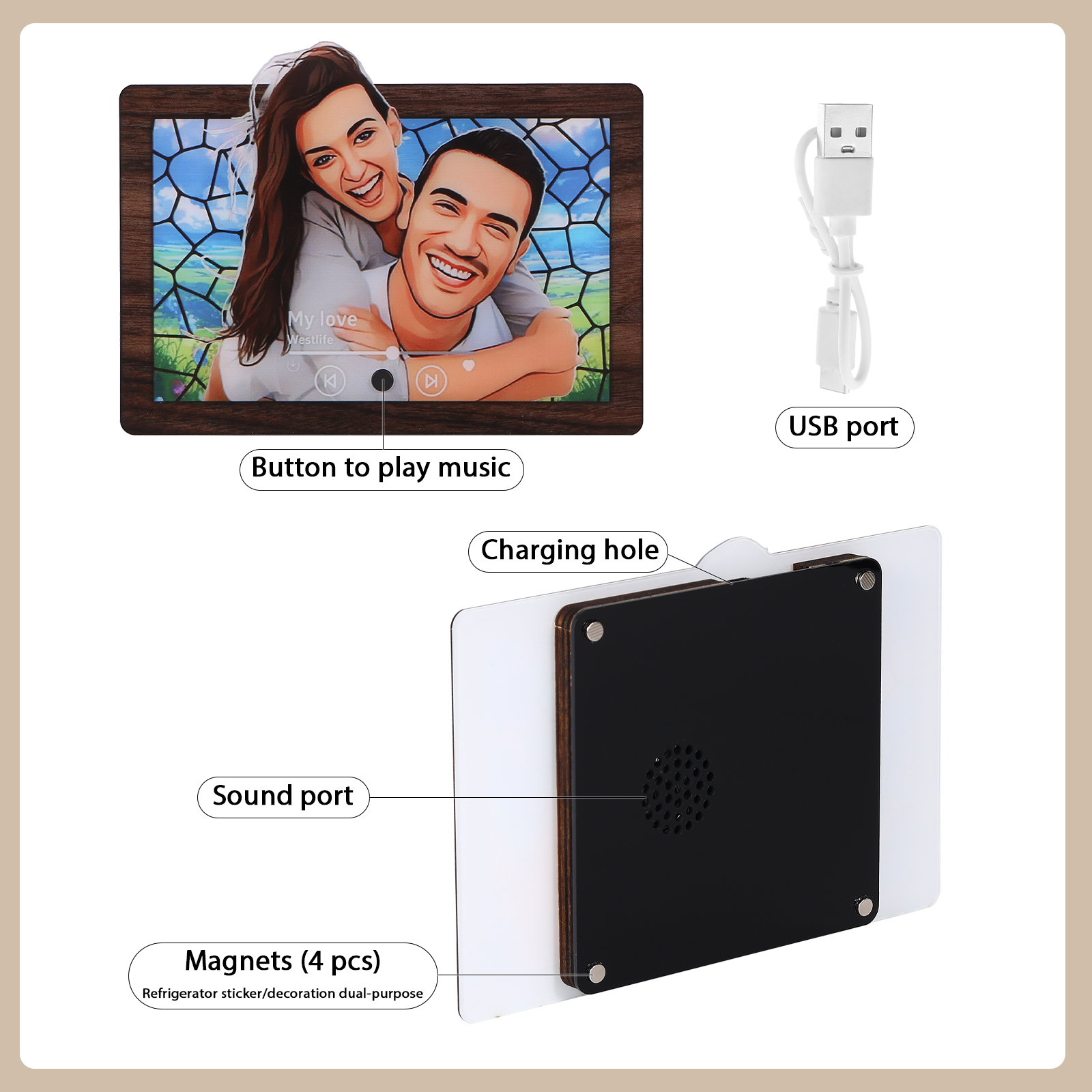 Personalised Music Photo Refrigerator Magnet - Customised with 1 Image & 1 Song, "Stained Glass Memories" Design, Valentine’s Day Gift for Couples | Jessemade