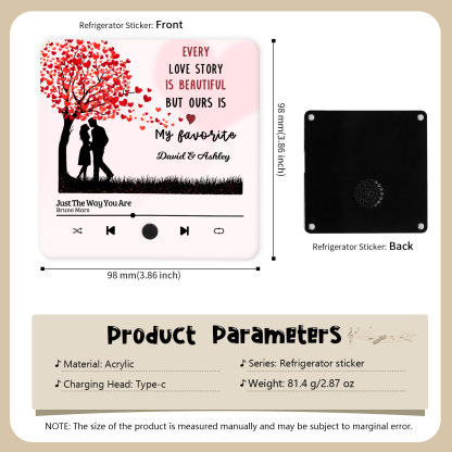 Personalized Fridge Magnet Couple Standing Under the Heart Tree Musical Valentines Day Gift