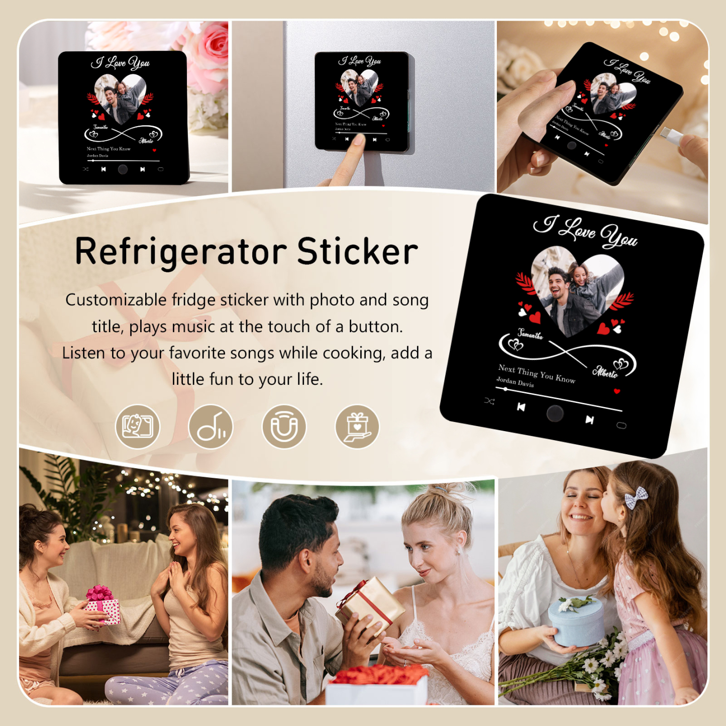 Personalized Photo Fridge Magnet Infinity and Heart Musical Valentines Day Gift