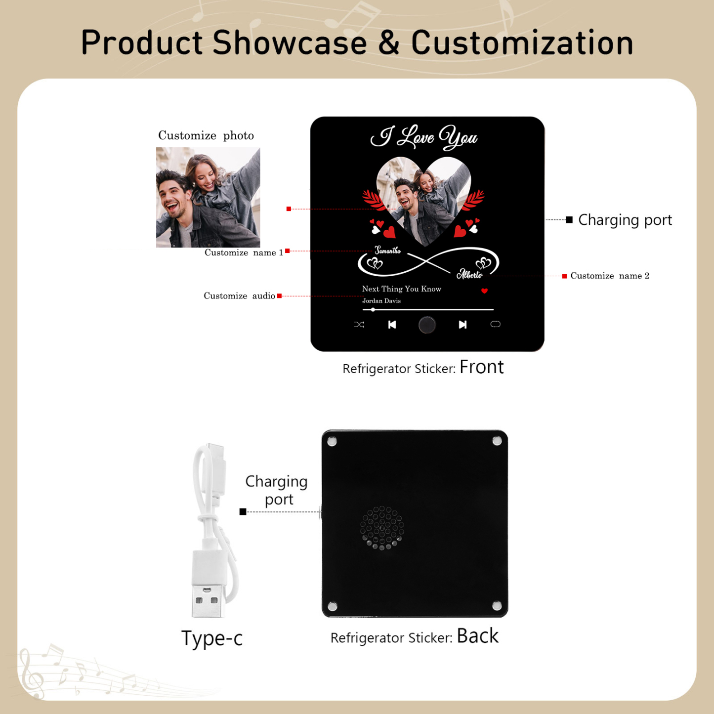 Personalized Photo Fridge Magnet Infinity and Heart Musical Valentines Day Gift