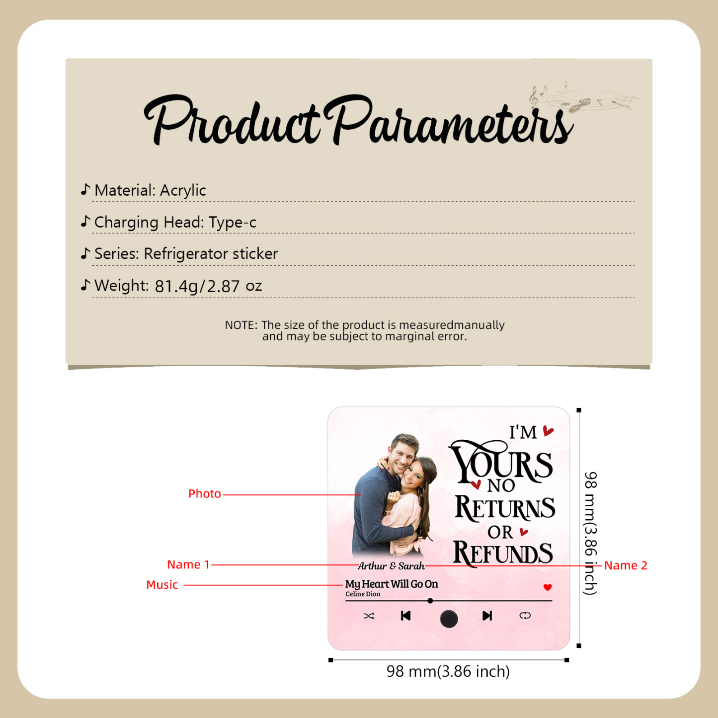 Personalized Photo Fridge Magnet I am Yours No Returns or Refunds Valentines Day Gift for Couples