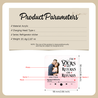 Personalized Photo Fridge Magnet I am Yours No Returns or Refunds Valentines Day Gift for Couples