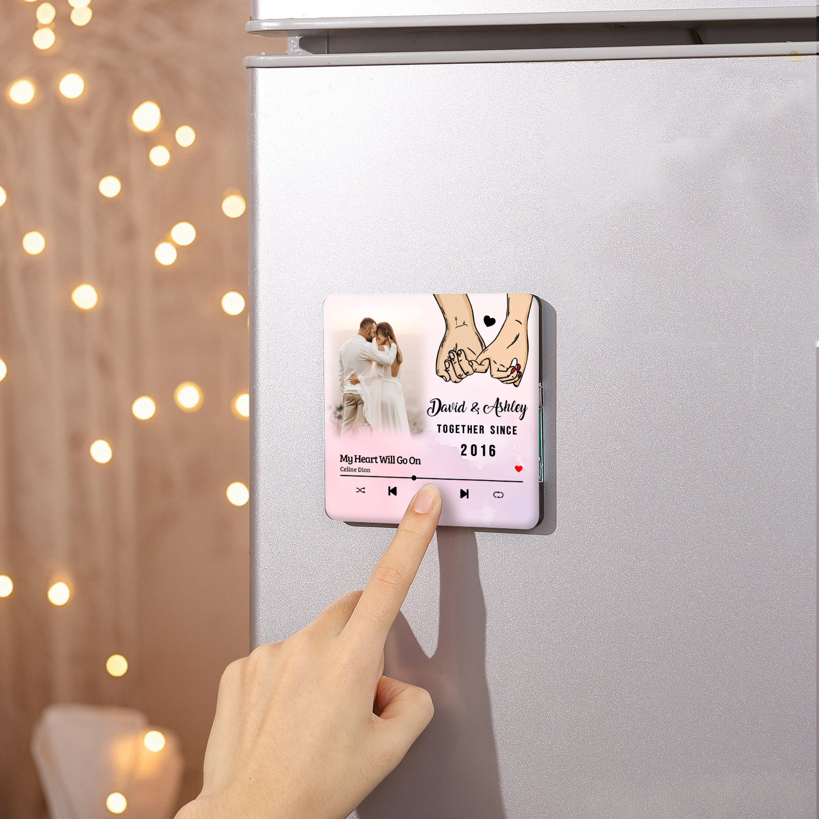 Personalized Photo Fridge Magnet Pinky Promise Together Since Gift for Couples