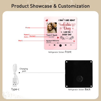 Personalised Music Refrigerator Magnet - Customized with 2 Names, 1 Photo, 1 Date & 1 Song, Pink Heart & Rose Design, “I Love You Every Day”, Valentine’s Day Gift for Couple | Jessemade