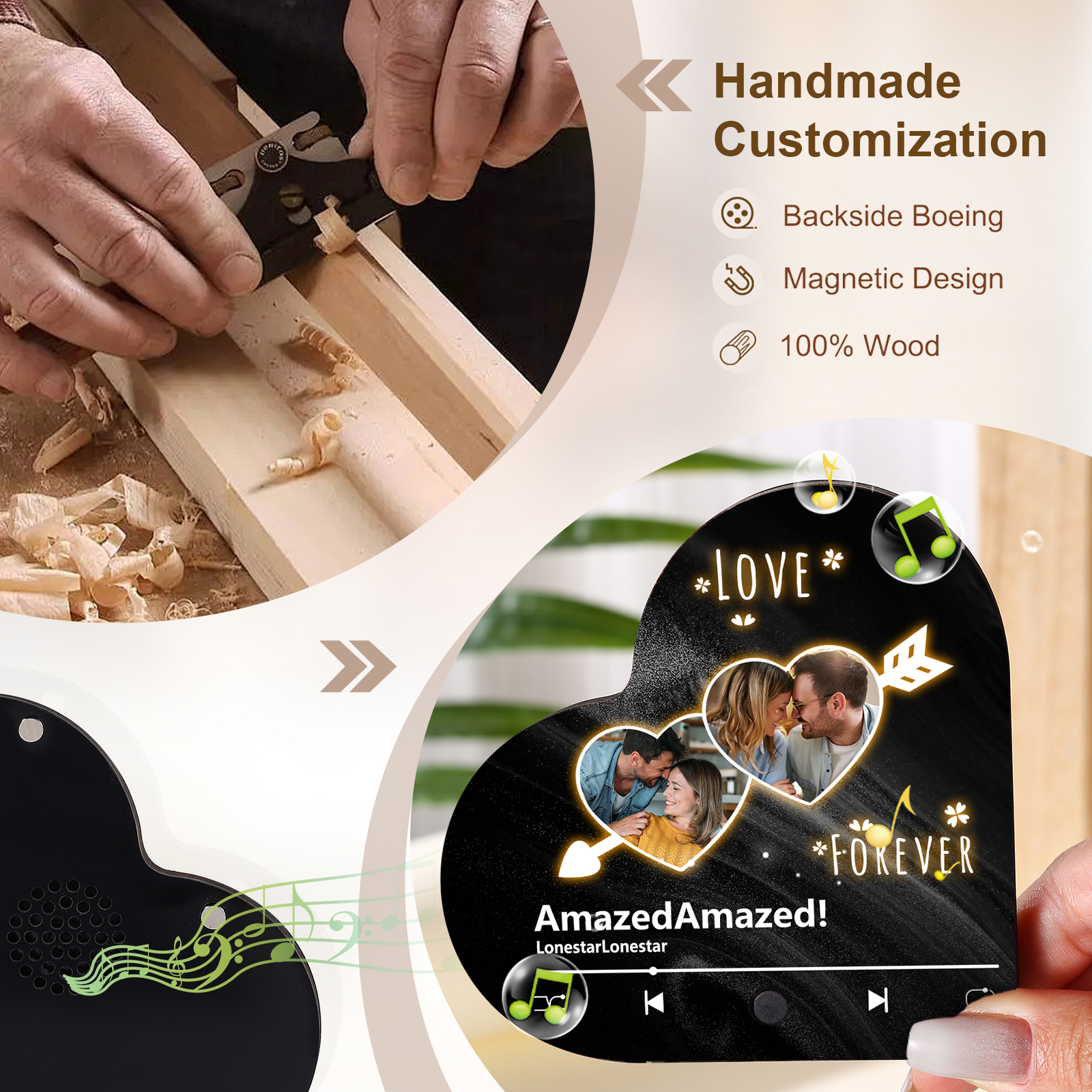 Personalised Heart-Shaped Refrigerator Magnet - Customised with 2 Photos, 2 Texts & 1 Song, Valentine’s Day Gift for Couple | Jessemade