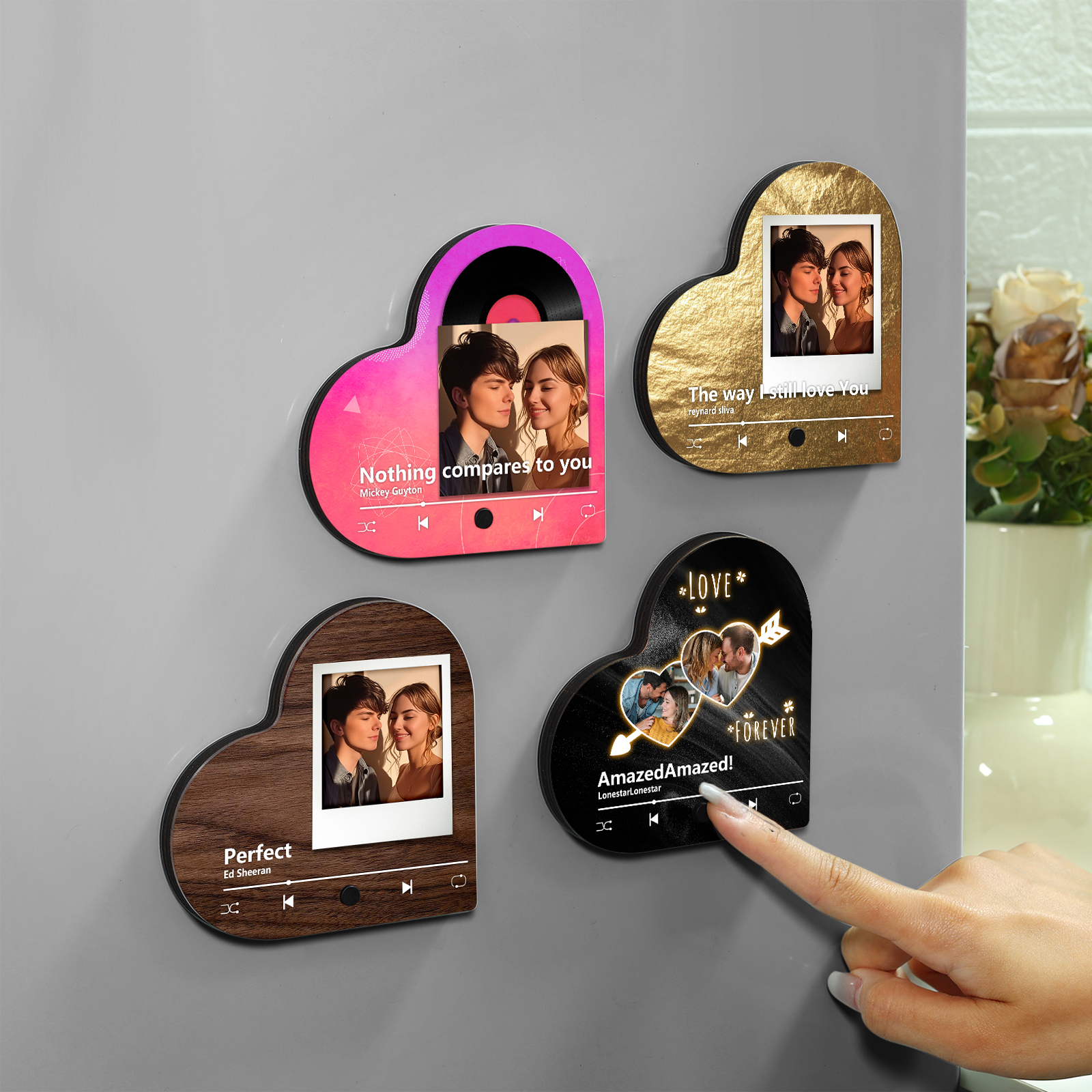 Personalised Heart-Shaped Refrigerator Magnet - Customised with 2 Photos, 2 Texts & 1 Song, Valentine’s Day Gift for Couple | Jessemade