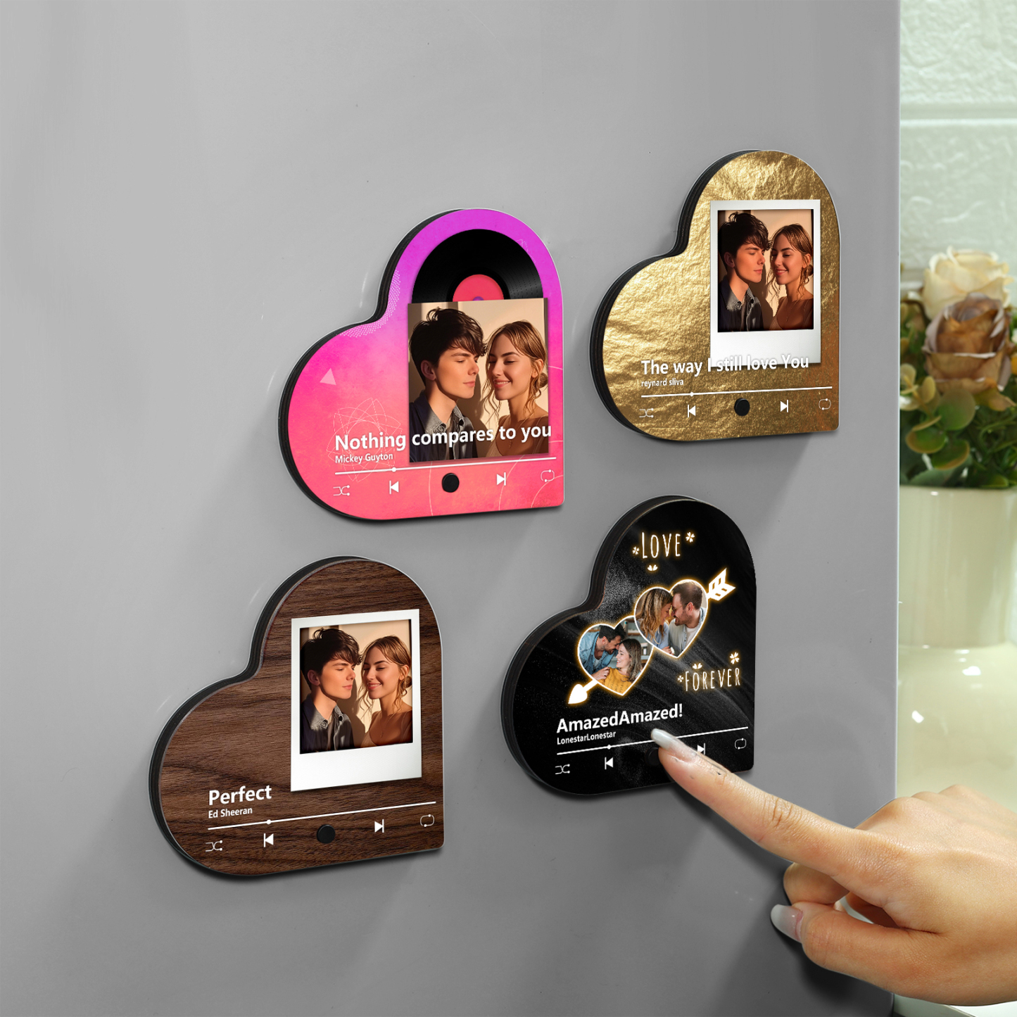 Personalised Heart-Shaped Refrigerator Magnet - Customised with 2 Photos, 2 Texts & 1 Song, Valentine’s Day Gift for Couple | Jessemade