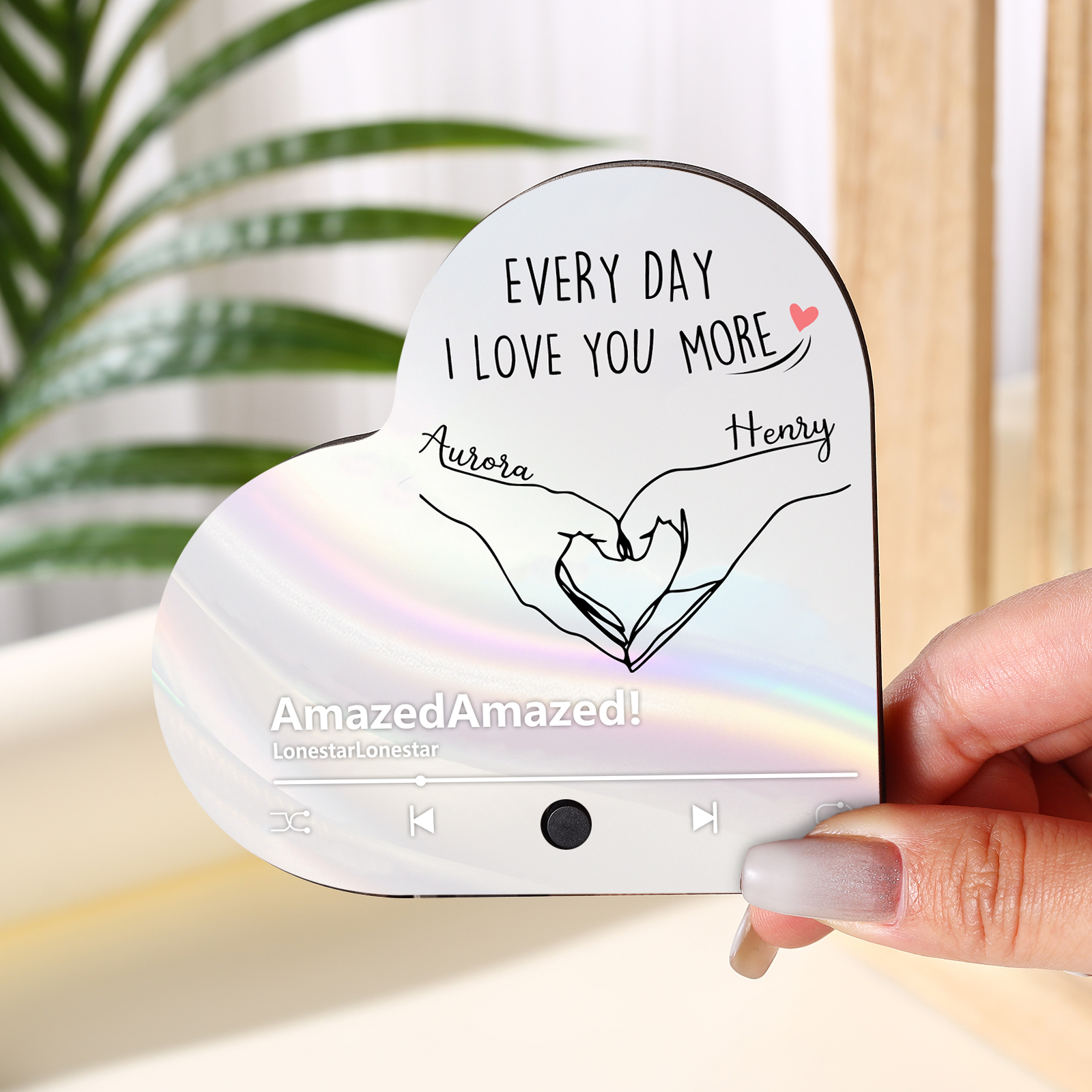 Personalised Heart-Shaped Refrigerator Magnet - Customised with 2 Names, 1 Text & 1 Song, Heart Gesture Design, Valentine’s Day Gift for Couple | Jessemade