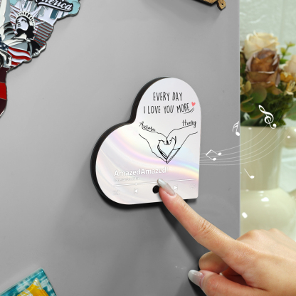 Personalised Heart-Shaped Refrigerator Magnet - Customised with 2 Names, 1 Text & 1 Song, Heart Gesture Design, Valentine’s Day Gift for Couple | Jessemade