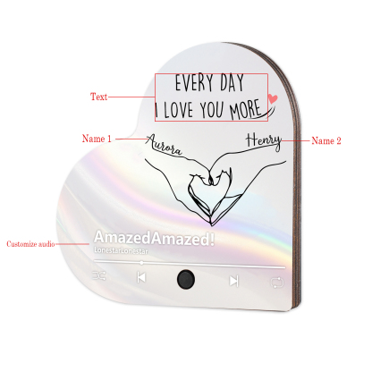 Personalised Heart-Shaped Refrigerator Magnet - Customised with 2 Names, 1 Text & 1 Song, Heart Gesture Design, Valentine’s Day Gift for Couple | Jessemade