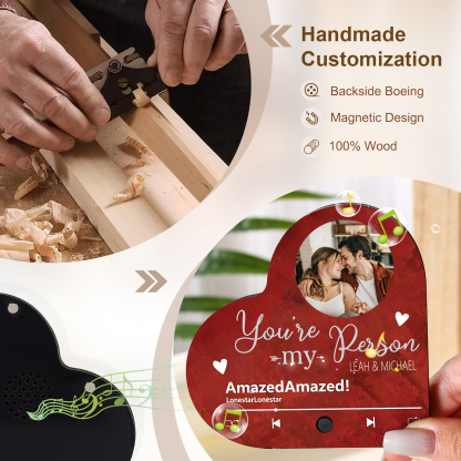 Personalised Heart-Shaped Refrigerator Magnet - Customised with 2 Names, 1 Photo, 1 Text & 1 Song, Romantic Design, Valentine’s Day Gift for Couple | Jessemade