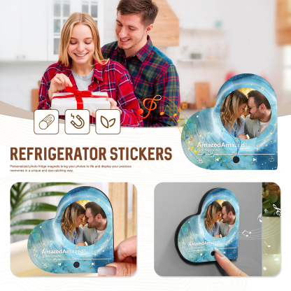 Personalised Heart-Shaped Refrigerator Magnet - Customised with 1 Photo & 1 Song, Watercolour Design, Valentine’s Day Gift for Couple | Jessemade