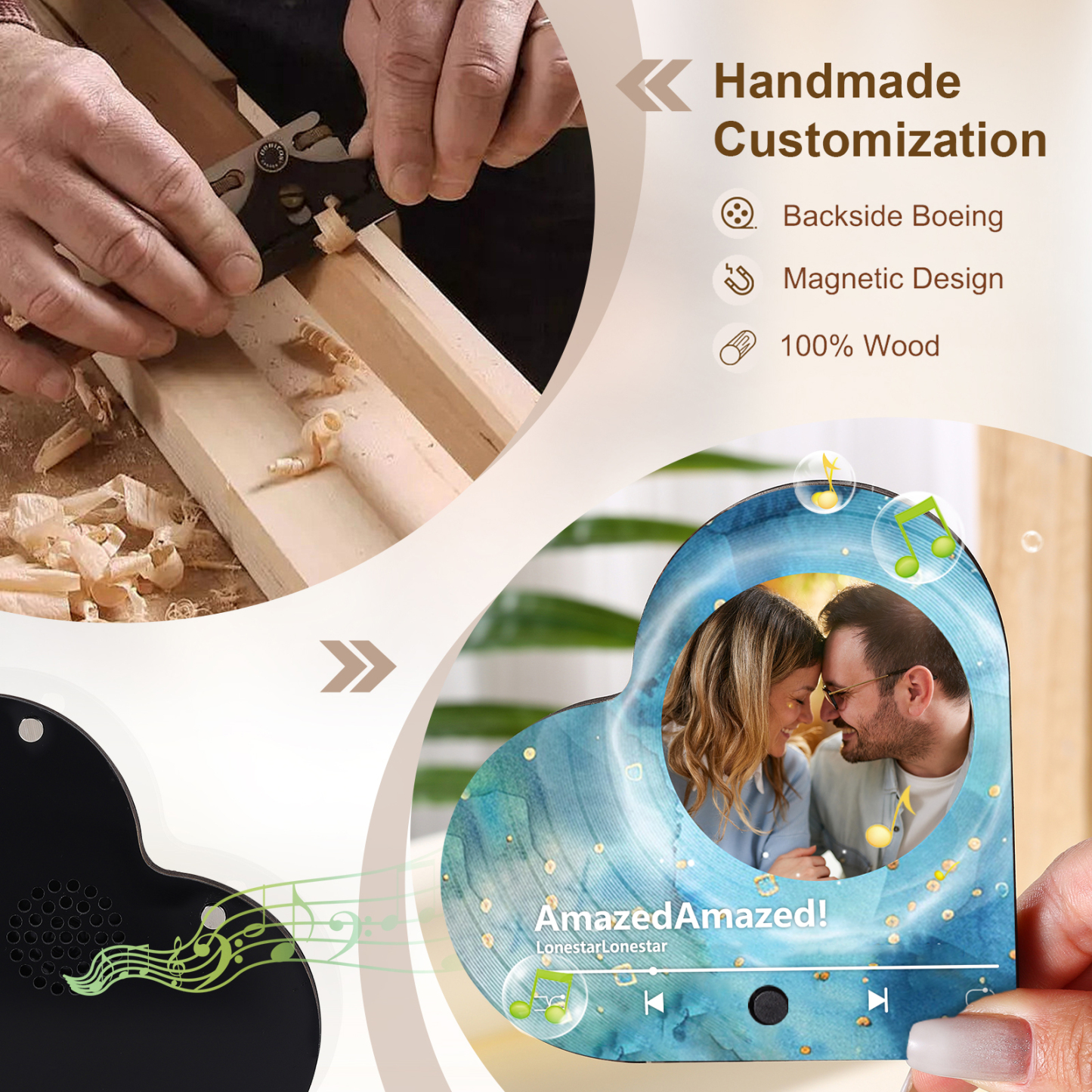 Personalised Heart-Shaped Refrigerator Magnet - Customised with 1 Photo & 1 Song, Watercolour Design, Valentine’s Day Gift for Couple | Jessemade