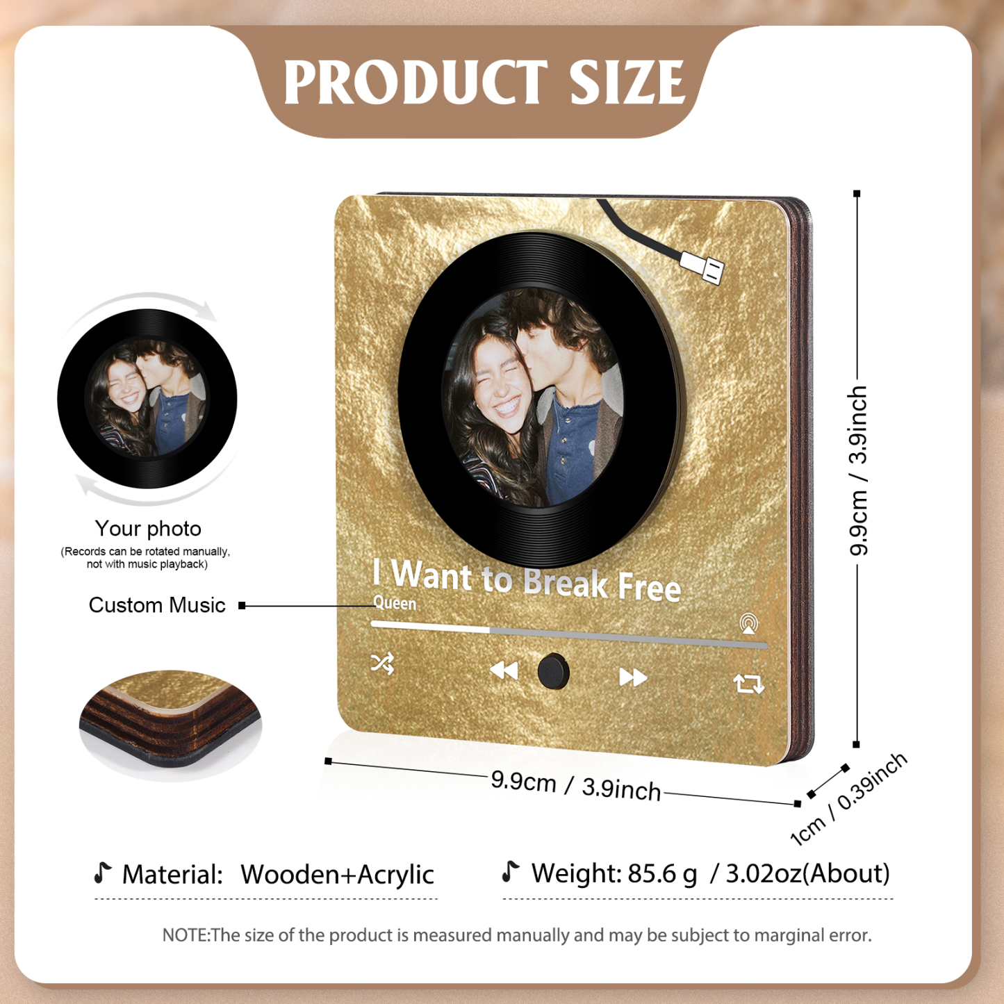 Personalised Music Refrigerator Magnet - Customised with 1 Photo & 1 Song, "Vinyl Record Style" Design, Valentine’s Day Gift for Couple | Jessemade