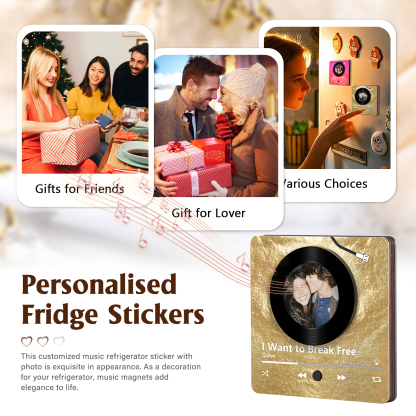 Personalised Music Refrigerator Magnet - Customised with 1 Photo & 1 Song, "Vinyl Record Style" Design, Valentine’s Day Gift for Couple | Jessemade