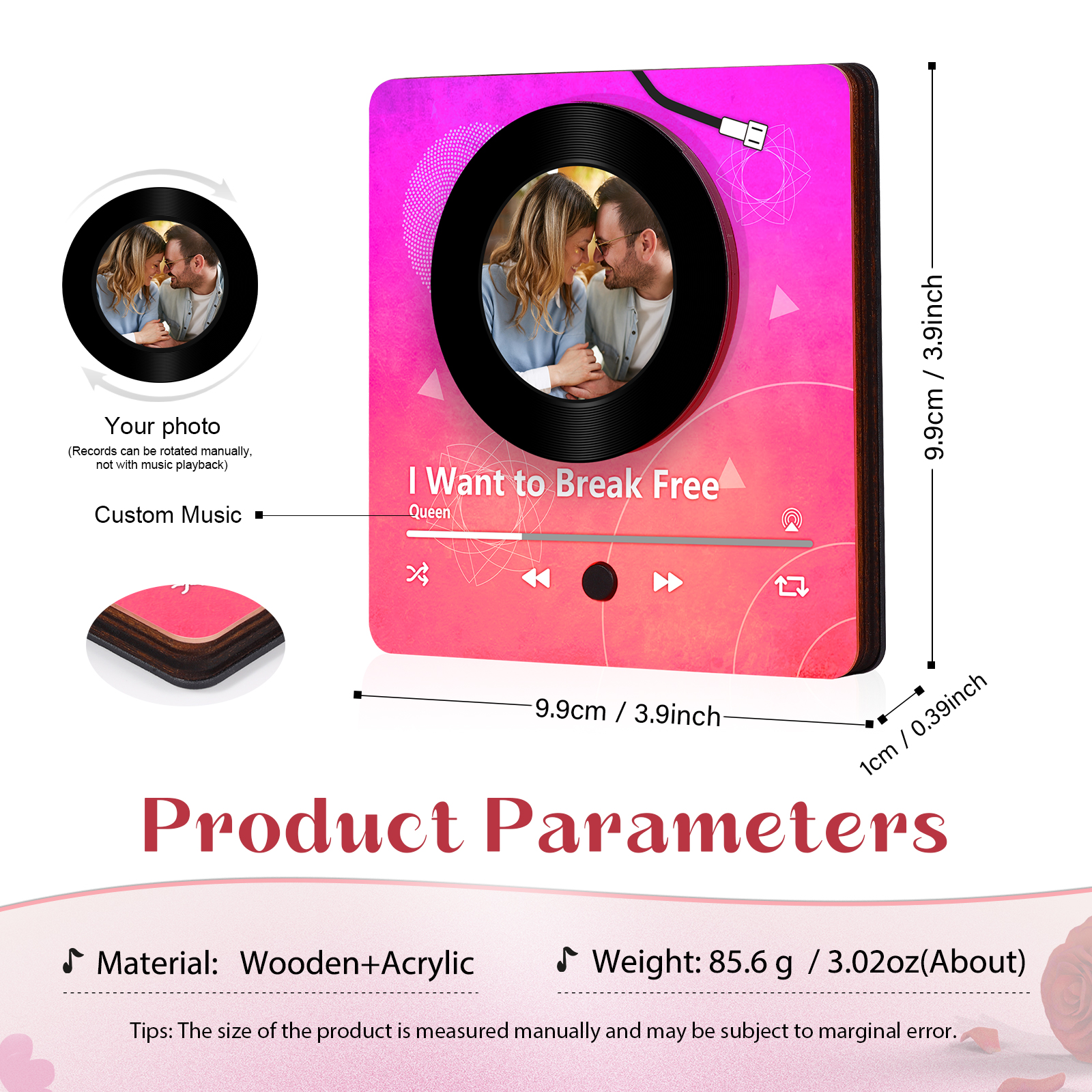 Personalised Music Refrigerator Magnet - Customised with 1 Photo & 1 Song, "Vinyl Record Style" Design, Valentine’s Day Gift for Couple | Jessemade