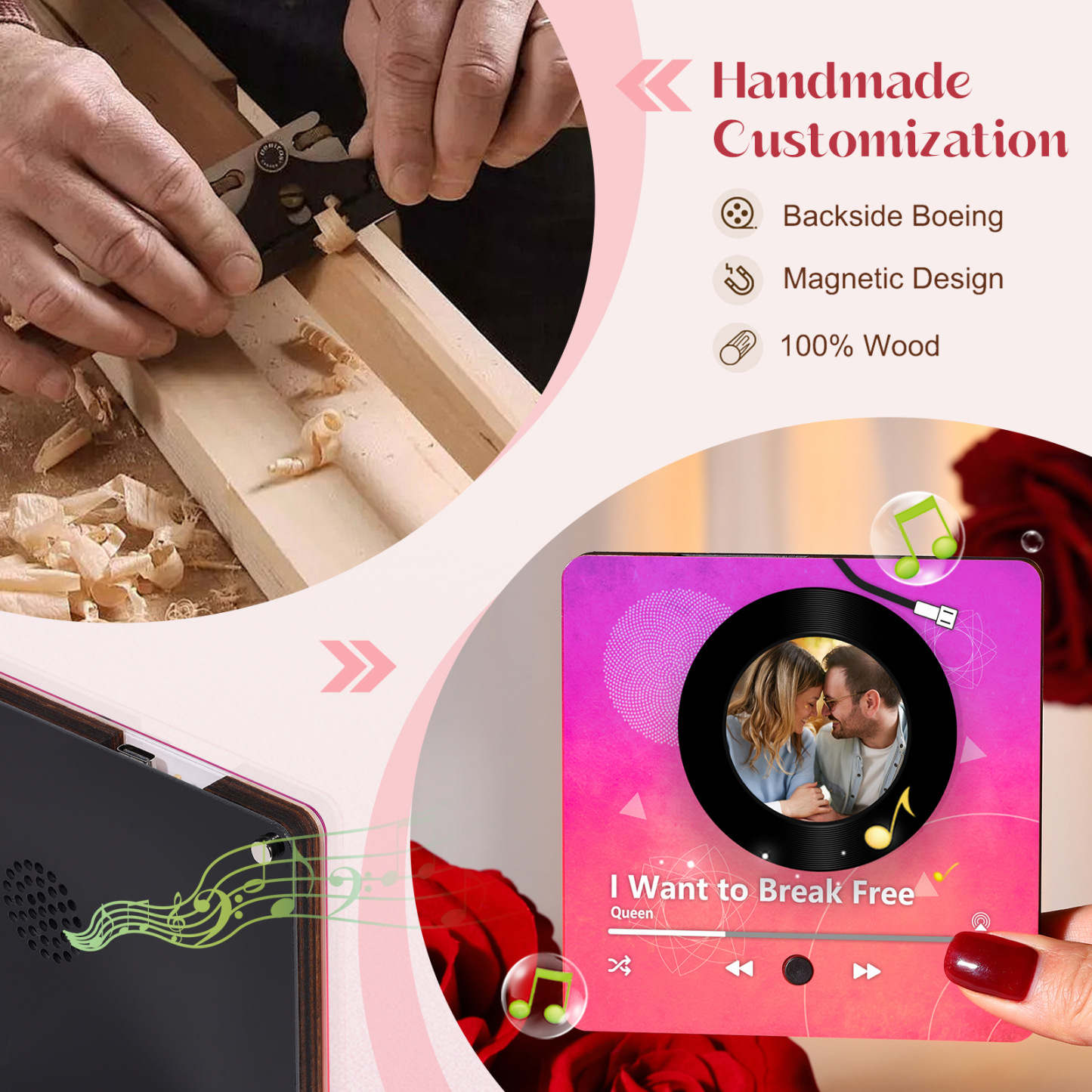 Personalised Music Refrigerator Magnet - Customised with 1 Photo & 1 Song, "Vinyl Record Style" Design, Valentine’s Day Gift for Couple | Jessemade