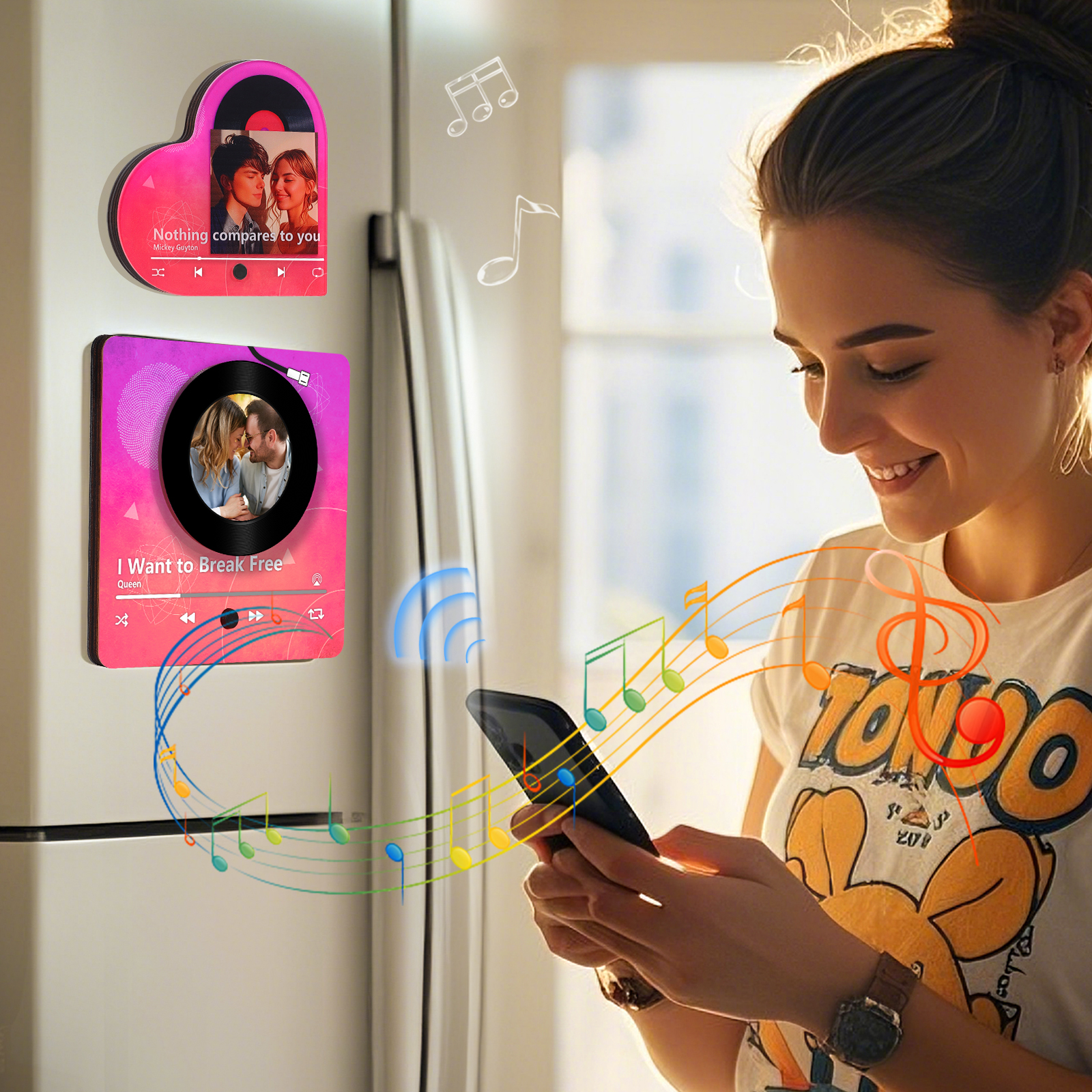 Personalised Music Refrigerator Magnet - Customised with 1 Photo & 1 Song, "Vinyl Record Style" Design, Valentine’s Day Gift for Couple | Jessemade
