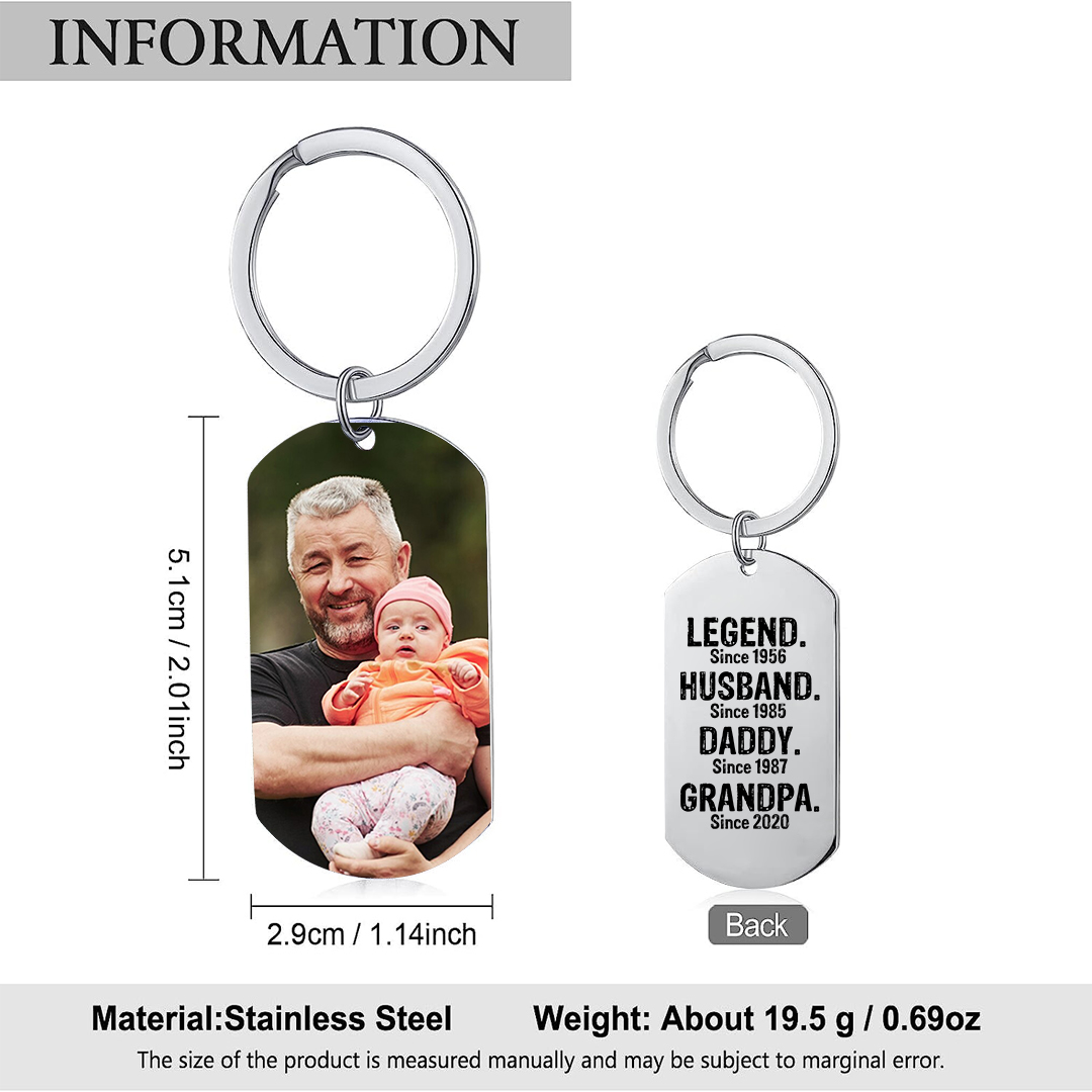Personalized Photo Keychain Legend Husband Daddy Grandpa Custom Gift for Grandpa | Jessemade