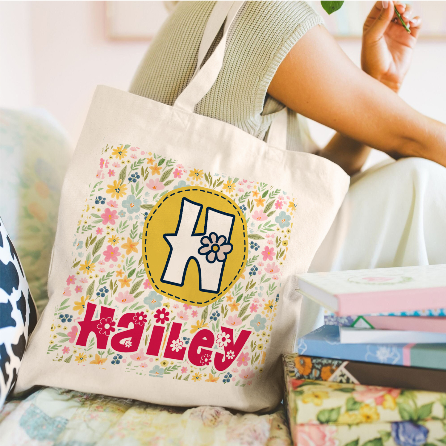 Personalized Alphabet Bee Tote Bag – Unique Design Back-to-School Gift