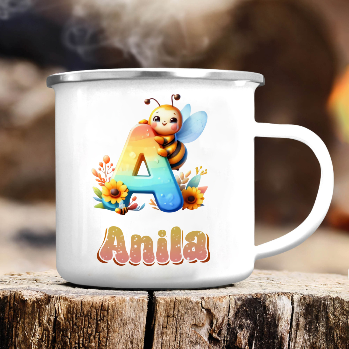 Personalized Bee Alphabet Enamel Cup for Kids - Durable, Cheerful, and Unique for Back to School