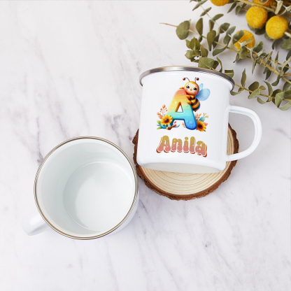 Personalized Bee Alphabet Enamel Cup for Kids - Durable, Cheerful, and Unique for Back to School