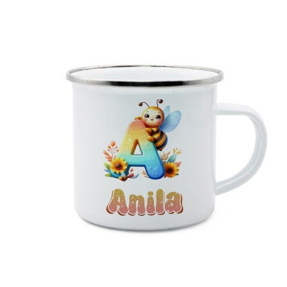 Personalized Bee Alphabet Enamel Cup for Kids - Durable, Cheerful, and