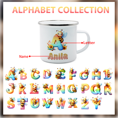 Personalized Bee Alphabet Enamel Cup for Kids - Durable, Cheerful, and Unique for Back to School